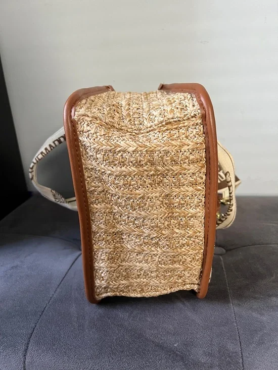 Steve Madden Tan & Cream Woven Crossbody with Branded Canvas Strap - Picture 4 of 7